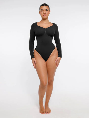 SculptCurve Long Sleeve Thong Bodysuit 
- Black