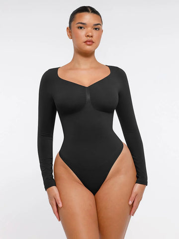 SculptCurve Long Sleeve Thong Bodysuit 
- Black