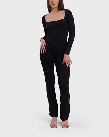 All Day Long Sleeve Flare Jumpsuit - Black