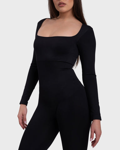 All Day Long Sleeve Flare Jumpsuit - Black