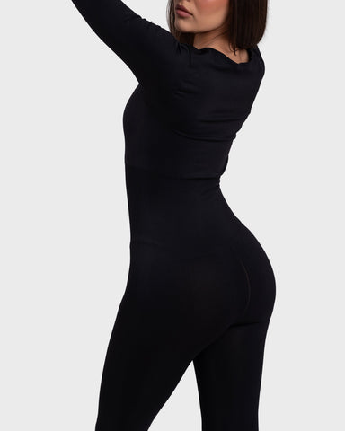 All Day Long Sleeve Flare Jumpsuit - Black
