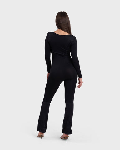 All Day Long Sleeve Flare Jumpsuit - Black