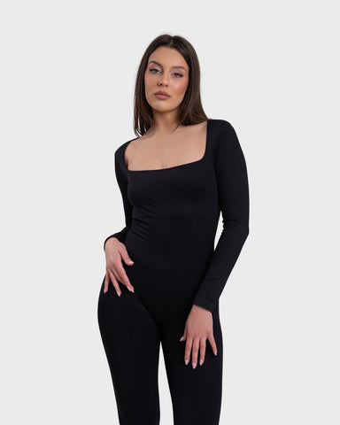 All Day Long Sleeve Flare Jumpsuit - Black