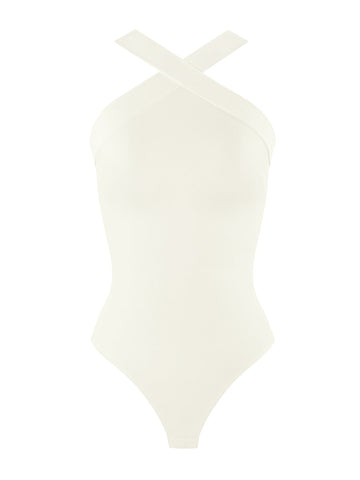Ribbed Halter Neck Bodysuit - White
