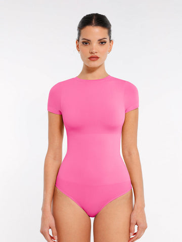 Short Sleeve Crew Neck Bodysuit - Pink