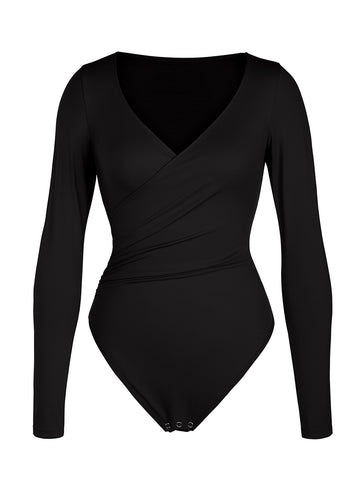 Silk Shape Thong Bodysuit - Black