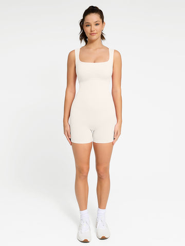 Square Neck Short Sculpting Jumpsuit - White