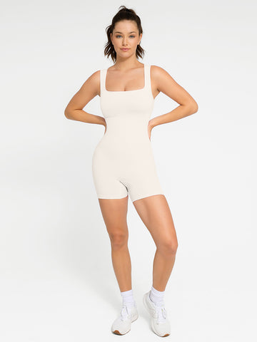 Square Neck Short Sculpting Jumpsuit - White