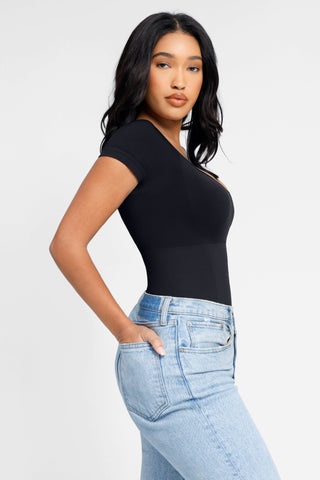 Short Sleeve Ultra Shaping Push-Up Bodysuit - Black