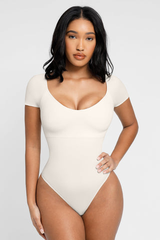 Short Sleeve Ultra Shaping Push-Up Bodysuit - White