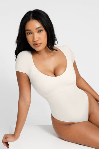 Short Sleeve Ultra Shaping Push-Up Bodysuit - White