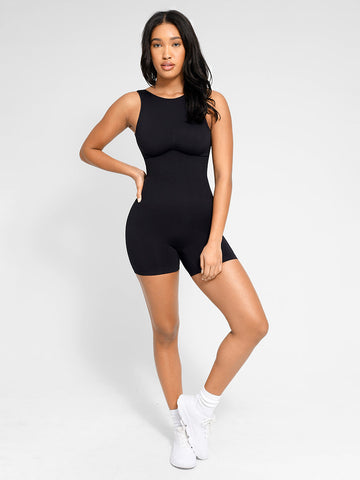 Racer Open Back Short Jumpsuit - Black