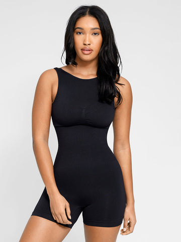 Racer Open Back Short Jumpsuit - Black