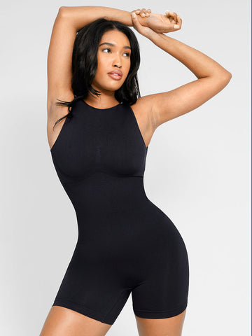 Racer Open Back Short Jumpsuit - Black