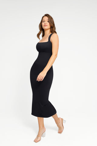 Square Neck Midi Dress - Black