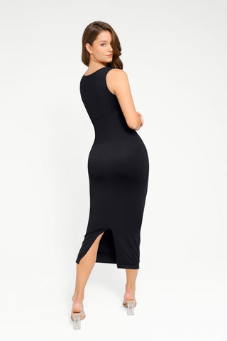 Square Neck Midi Dress - Black