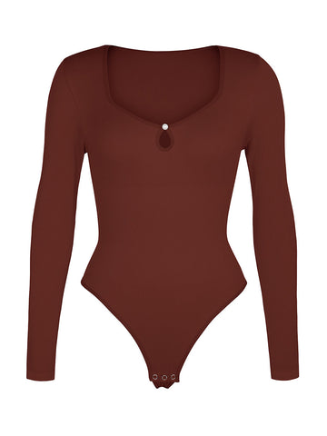 Essential Ribbed Long Sleeve Bodysuit - Burgundy