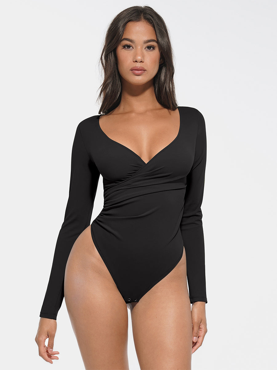 Silk Shape Long Sleeve Bodysuit - Black