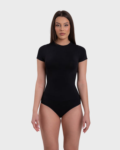 Short Sleeve Crew Neck Bodysuit - Black