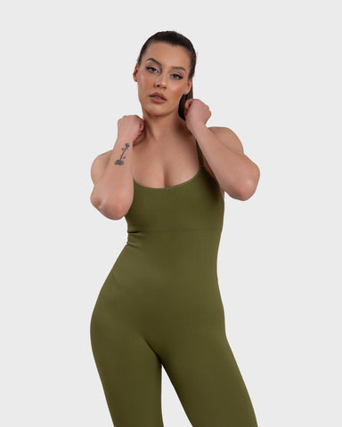 Ribbed Sculpting Jumpsuit - Olive