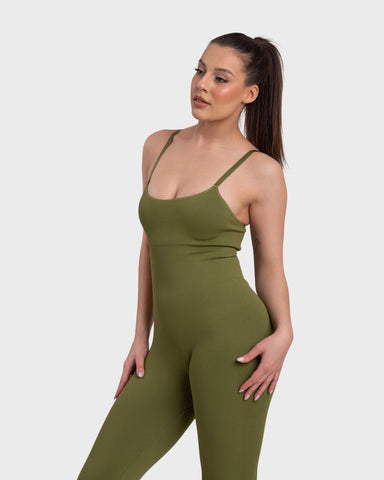 Ribbed Sculpting Jumpsuit - Olive