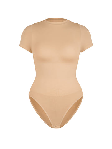 Short Sleeve Crew Neck Bodysuit - Nude