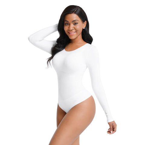 Essential Seamless Long Sleeve Shaping Bodysuit - White