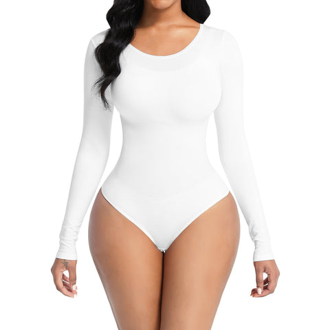 Essential Seamless Long Sleeve Shaping Bodysuit - White